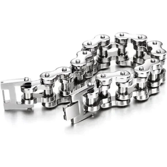 Motorcycle Chain Bike Chain Bracelet of Stainless Steel Silver Color Polished - Picture 4 of 7